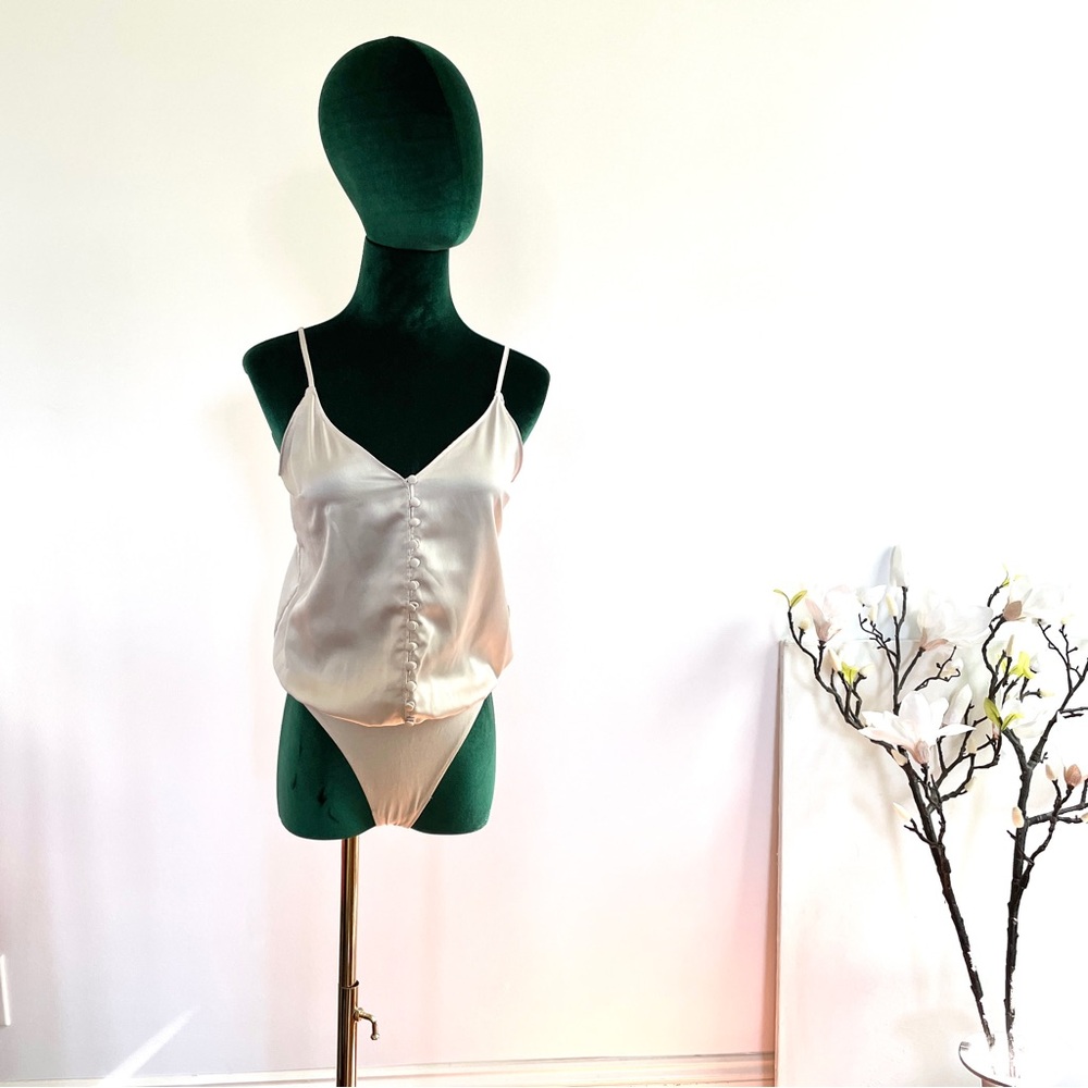 Abercrombie Fitch Satin Bodysuit Cami XS Neutral Minimalist Capsule Quiet Luxury